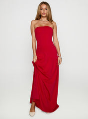 Move Me Strapless Maxi Dress Red
