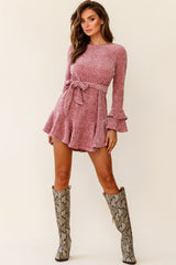 Saphira Long Sleeve Fluted Hem Knit Dress Blush