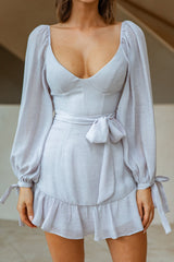 Make Memories Balloon Sleeve Molded Bust Dress Lilac