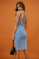 Rhythm Wide Strap Bodycon Knee Length Dress Washed Blue