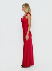 Ondrea Frill V Neck Maxi Dress Red