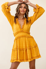 Laney Cutout Back Balloon Sleeve Dress Mustard