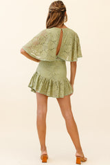 Geneva Cape Sleeve Lace Dress Khaki