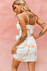 Bebe Satin Cowl Neck Wrap Dress Tie-Dye Orange