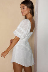 Sweet Romance Puff Sleeve Eyelet Mini Dress White