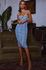 Shawna Knee Length Bodycon Dress Blue