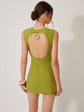 Cotton & Linen Backless Dress With Metal Detail