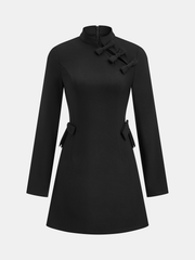 Mandarin Collar Bow Detail Mini Dress
