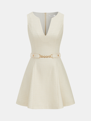 Tweed Sleeveless V-Neck Belted Mini Dress