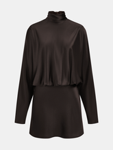 Draped Satin Tie-Neck Mini Dress