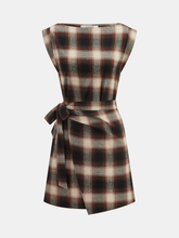 Plaid Cotton Sleeveless Tie-Waist Wrap Dress