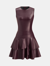 Sleeveless Faux Leather Tiered Ruffle Mini Dress