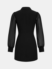 Sheer-Sleeve Metal Buckle Blazer Dress