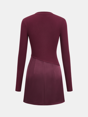 Satin Panel Long-Sleeve Fitted Mini Dress