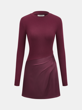 Satin Panel Long-Sleeve Fitted Mini Dress