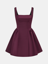 Square Neck Satin Flare Mini Dress