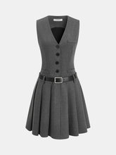 Belted Sleeveless Pleated Blazer Dress