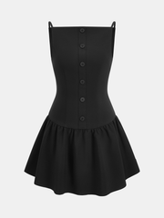 Button Detail Flared Hem Cami Dress