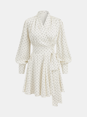 Polka Dot Wrap Tie Waist Mini Dress