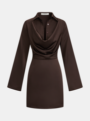 Satin Cowl-Neck Long Sleeve Mini Dress