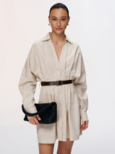 Pleated Cotton-Linen Belted Shirt Dress