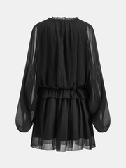 Chiffon Ruffle Tie Neck Long Sleeve Mini Dress