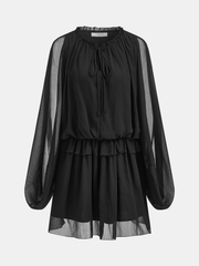 Chiffon Ruffle Tie Neck Long Sleeve Mini Dress