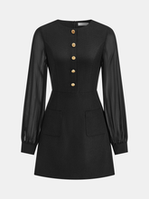 Sheer Sleeve Metal Detail Tweed Mini Dress