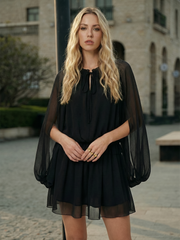 Chiffon Ruffle Tie Neck Long Sleeve Mini Dress