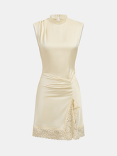 Lace Trim Satin Sleeveless Mini Dress