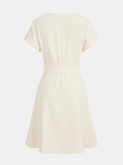 Belted V-Neck Short Sleeve Ruffle Dress