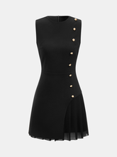 Button Detail Pleated Hem Sleeveless Mini Dress