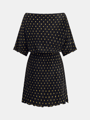 Off-Shoulder Polka Dot Pleated Mini Dress