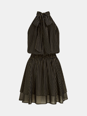 Halter Striped Smocked Layered Mini Dress
