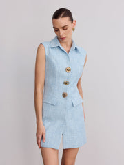 Sleeveless Collared Tweed Mini Dress