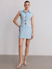 Sleeveless Collared Tweed Mini Dress