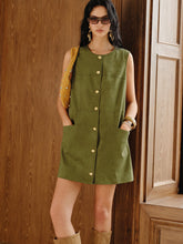 Suede Effect Metal Button Mini Dress