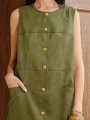 Suede Effect Metal Button Mini Dress
