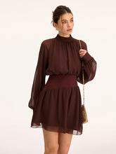 High Neck Waist-Cinching Chiffon Mini Dress