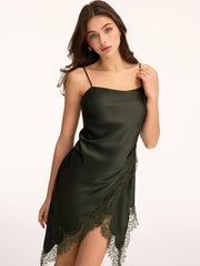 Lace Trim Satin Asymmetric Cami Dress