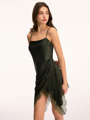 Lace Trim Satin Asymmetric Cami Dress
