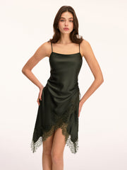 Lace Trim Satin Asymmetric Cami Dress