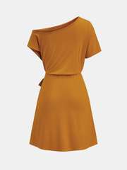 Off Shoulder Tie Waist Mini Dress