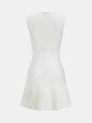 Sleeveless Belted Pleated Hem Mini Dress