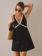 Relaxed Fit Contrast Trim Linen-Blend Mini Dress