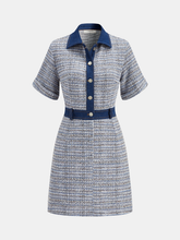 Denim Panel Tweed Mini Shirt Dress