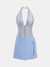 Striped Halter Cotton Blend Mini Dress