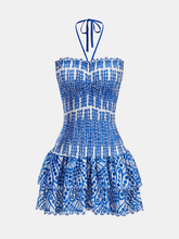 Halter Smocked Embroidered Layered Mini Dress
