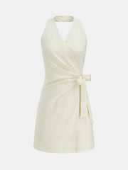 Striped Halter Wrap Tie Mini Dress