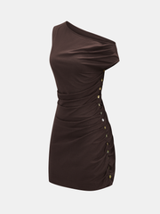 Cotton Linen One-Shoulder Ruched Mini Dress